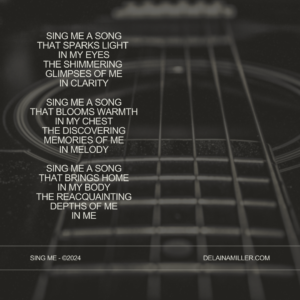 image of guitar from the neck with the poem Sing Me overlaid.
